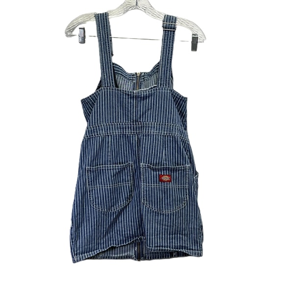 Dickies Womens Antique Blue White Striped Denim Overall Cotton Dress Medium - Picture 2 of 11